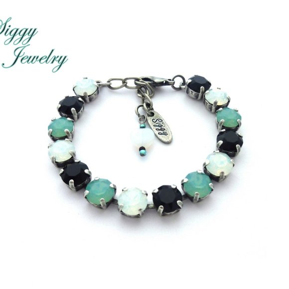 Austrian Crystal Himalaya Tennis Bracelet, White Opal, Pacific Opal, Jet - Picture 8 of 11